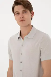 US Polo Assn. Men Regular Fit Light Gray buttoned Knitwear T-Shirt - Image 2
