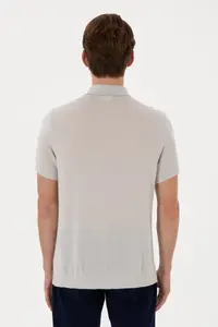 US Polo Assn. Men Regular Fit Light Gray buttoned Knitwear T-Shirt - Image 5