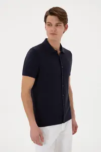 US Polo Assn. Men Regular Fit Navy Blue buttoned Knitwear T-Shirt - Image 3
