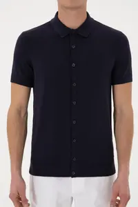 US Polo Assn. Men Regular Fit Navy Blue buttoned Knitwear T-Shirt - Image 6
