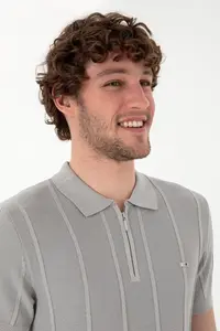 US Polo Assn. Men slim Fit Polo Shirt Collar Light Gray T-Shirt - Image 2