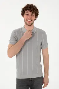 US Polo Assn. Men slim Fit Polo Shirt Collar Light Gray T-Shirt - Image 3