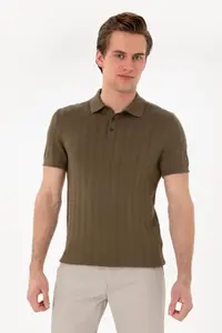 US Polo Assn. Men slim Fit Polo Shirt Collar Khaki Knitwear T-Shirt