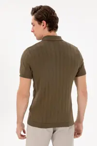 US Polo Assn. Men slim Fit Polo Shirt Collar Khaki Knitwear T-Shirt - Image 5