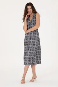 US Polo Assn. Women Navy Blue Polo Shirt Collar Midi Size Weaving Dress