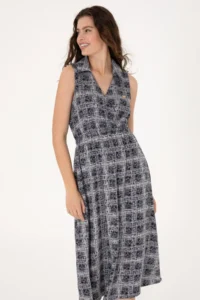US Polo Assn. Women Navy Blue Polo Shirt Collar Midi Size Weaving Dress - Image 2