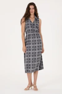 US Polo Assn. Women Navy Blue Polo Shirt Collar Midi Size Weaving Dress - Image 3