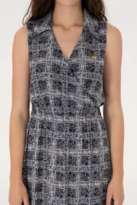 US Polo Assn. Women Navy Blue Polo Shirt Collar Midi Size Weaving Dress - Image 5