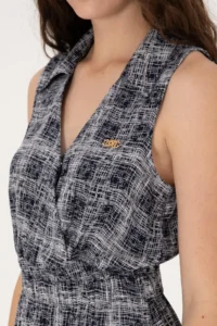 US Polo Assn. Women Navy Blue Polo Shirt Collar Midi Size Weaving Dress - Image 6
