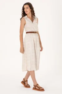 US Polo Assn. Women Sand Polo Shirt Collar Midi Size Weaving Dress