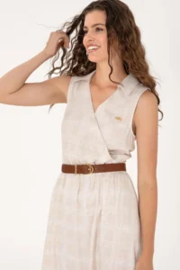 US Polo Assn. Women Sand Polo Shirt Collar Midi Size Weaving Dress - Image 2