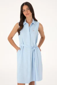 US Polo Assn. Women Light Blue Arched Mini Size Weaving Dress - Image 2