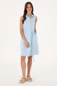 US Polo Assn. Women Light Blue Arched Mini Size Weaving Dress - Image 3