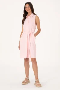 US Polo Assn. Women Light Pink Arched Mini Size Weaving Dress - Image 3