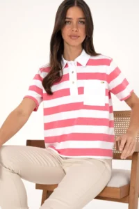 US Polo Assn. Women Pink with pocket Polo Shirt Collar T-Shirt - Image 3