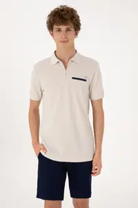 US Polo Assn. Men Regular Fit Zippered Stone T-Shirt