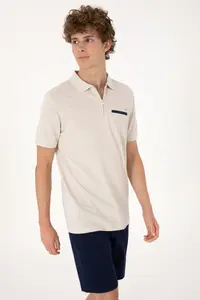US Polo Assn. Men Regular Fit Zippered Stone T-Shirt - Image 3