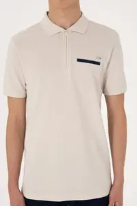 US Polo Assn. Men Regular Fit Zippered Stone T-Shirt - Image 6
