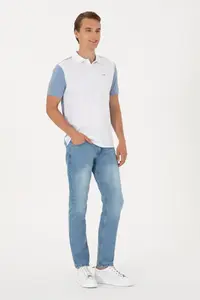 US Polo Assn. Men Regular Fit Blue Polo Shirt Collar T-Shirt - Image 4