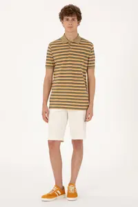 US Polo Assn. Men Regular Fit Khaki Polo Shirt Collar Striped T-Shirt - Image 4