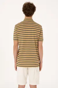 US Polo Assn. Men Regular Fit Khaki Polo Shirt Collar Striped T-Shirt - Image 5