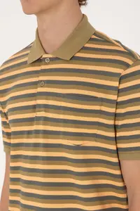 US Polo Assn. Men Regular Fit Khaki Polo Shirt Collar Striped T-Shirt - Image 7