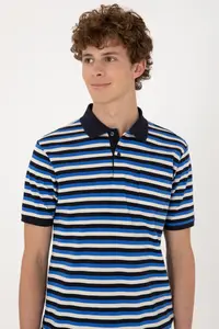 US Polo Assn. Men Regular Fit Navy Blue Polo Shirt Collar Striped T-Shirt - Image 2
