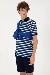 US Polo Assn. Men Regular Fit Navy Blue Polo Shirt Collar Striped T-Shirt - Image 3