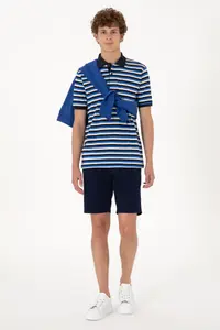US Polo Assn. Men Regular Fit Navy Blue Polo Shirt Collar Striped T-Shirt - Image 4