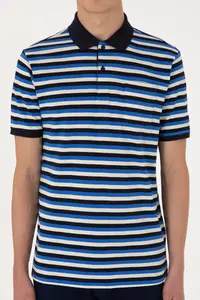 US Polo Assn. Men Regular Fit Navy Blue Polo Shirt Collar Striped T-Shirt - Image 6