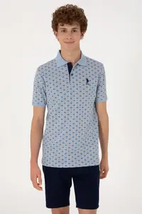 US Polo Assn. Men Regular Fit Light Blue Polo Shirt Collar Patterned T-Shirt