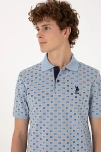 US Polo Assn. Men Regular Fit Light Blue Polo Shirt Collar Patterned T-Shirt - Image 2