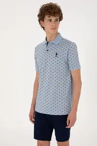 US Polo Assn. Men Regular Fit Light Blue Polo Shirt Collar Patterned T-Shirt - Image 3