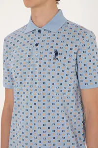 US Polo Assn. Men Regular Fit Light Blue Polo Shirt Collar Patterned T-Shirt - Image 7