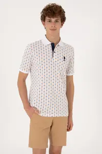US Polo Assn. Men Regular Fit White Polo Shirt Collar Patterned T-Shirt