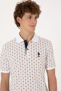 US Polo Assn. Men Regular Fit White Polo Shirt Collar Patterned T-Shirt - Image 2