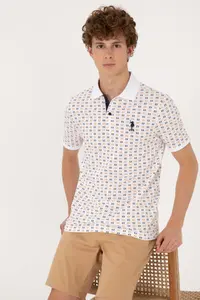 US Polo Assn. Men Regular Fit White Polo Shirt Collar Patterned T-Shirt - Image 3