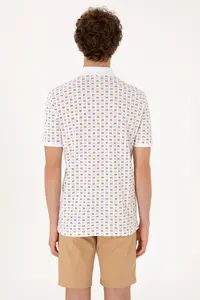 US Polo Assn. Men Regular Fit White Polo Shirt Collar Patterned T-Shirt - Image 5