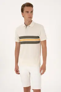 US Polo Assn. Men Regular Fit Cream Polo Shirt Collar T-Shirt