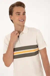 US Polo Assn. Men Regular Fit Cream Polo Shirt Collar T-Shirt - Image 2