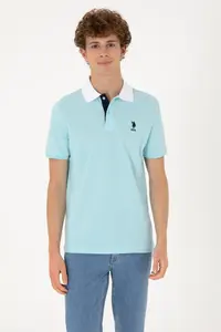 US Polo Assn. Men Regular Fit Polo Shirt Collar Aqua T-Shirt