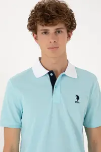 US Polo Assn. Men Regular Fit Polo Shirt Collar Aqua T-Shirt - Image 2