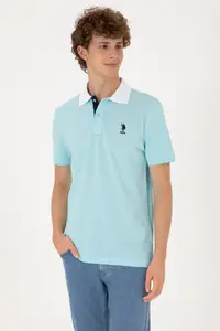 US Polo Assn. Men Regular Fit Polo Shirt Collar Aqua T-Shirt - Image 3