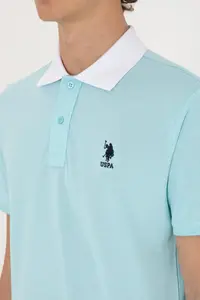 US Polo Assn. Men Regular Fit Polo Shirt Collar Aqua T-Shirt - Image 7