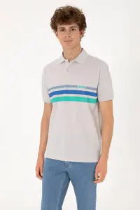 US Polo Assn. Men Regular Fit Polo Shirt Collar Light Gray T-Shirt