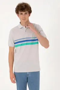 US Polo Assn. Men Regular Fit Polo Shirt Collar Light Gray T-Shirt - Image 3