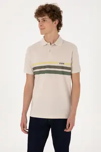 US Polo Assn. Men Regular Fit Polo Shirt Collar Stone T-Shirt