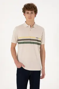 US Polo Assn. Men Regular Fit Polo Shirt Collar Stone T-Shirt - Image 3