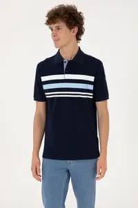 US Polo Assn. Men Regular Fit Polo Shirt Collar Navy Blue T-Shirt