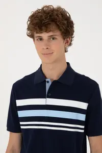 US Polo Assn. Men Regular Fit Polo Shirt Collar Navy Blue T-Shirt - Image 2